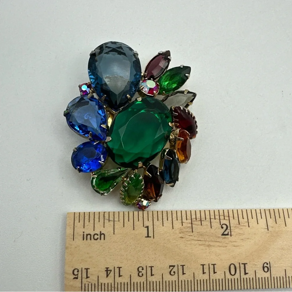 Vintage Designer by Juliana, brooch, multi colored stones #638‎